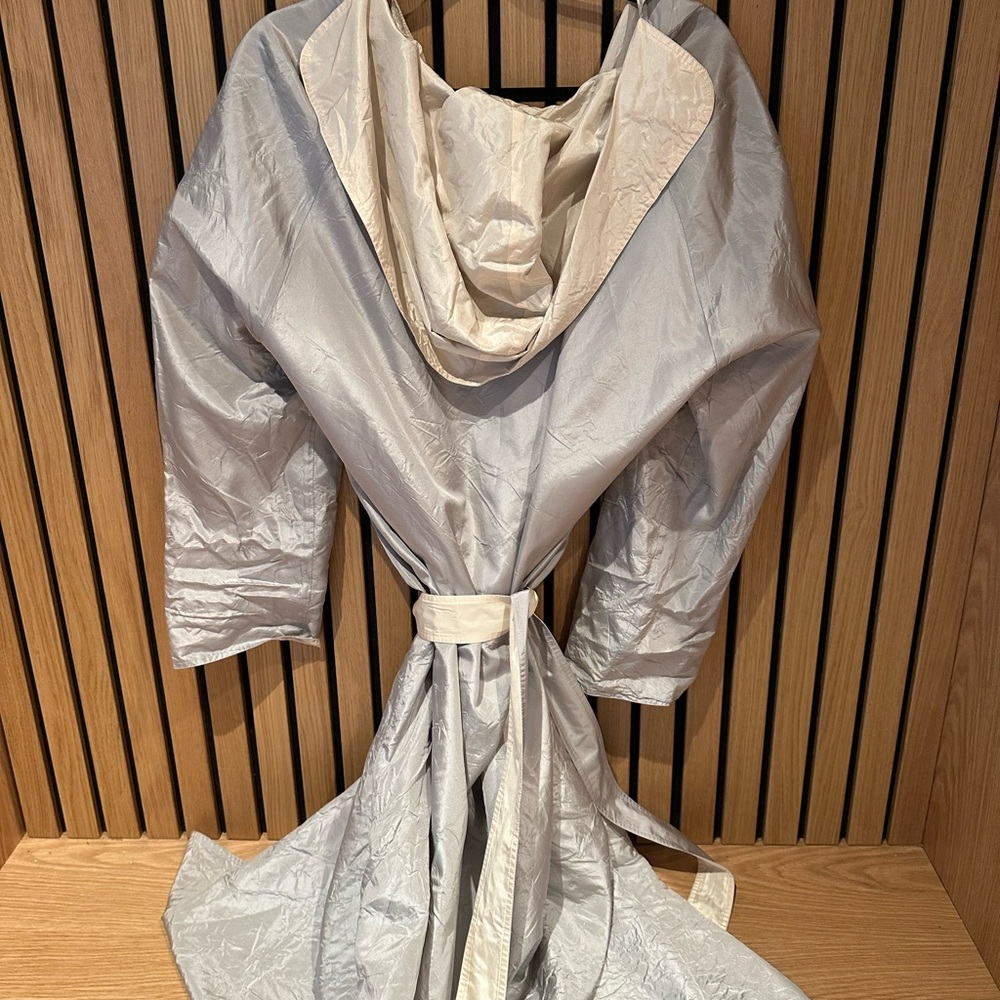 Reversible silk belted trench